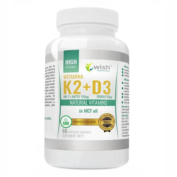 WISH Vitamin K2 MK-7 100mcg + D3 2000IU 50mcg 120 tab