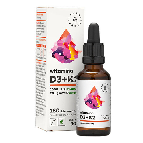 AURA HERBALS Witamina D3 2000IU + K2MK7 krople 30 ml