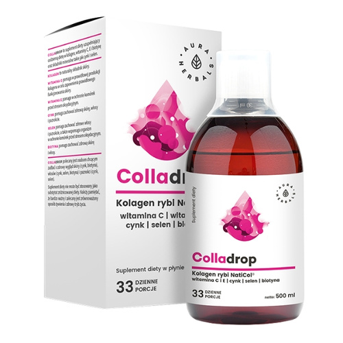 AURA HERBALS Colladrop - Kolagen Rybi w Płynie + Witamina C 500 ml