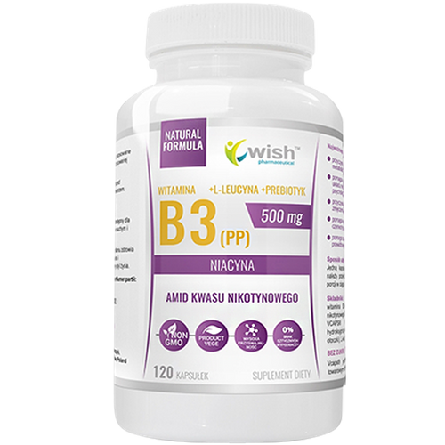 WISH Niacyna Witamina B3 (PP) 500mg + Inulina 120 caps