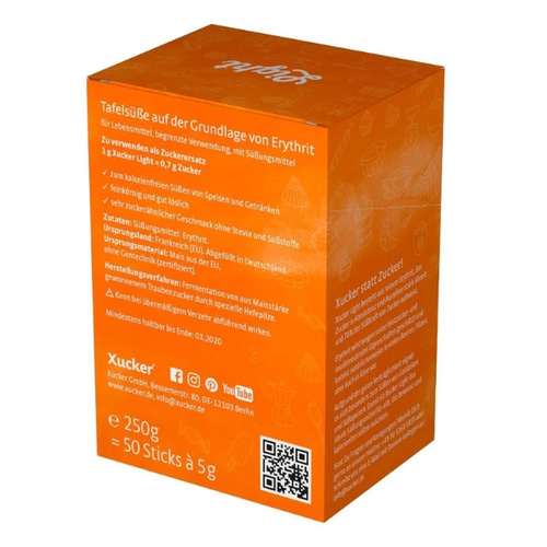 XUCKER Erythritol Sweetener Light Sticks 50 x 5g