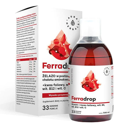 AURA HERBALS Ferradrop - Żelazo w Płynie + Kwas Foliowy 500 ml