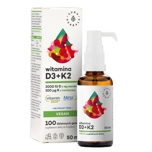 AURA HERBALS Witamina D3 2000 IU + K2 Vegan krople 50 ml