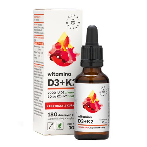 AURA HERBALS Vitamin D3 2000 IU + K2 + turmeric extract drops 30 ml