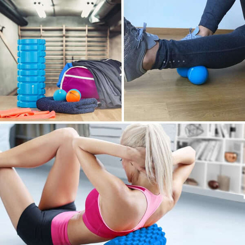 SPORTASTISCH Massage roller "Let's Roll" blue + 2 balls + black bag