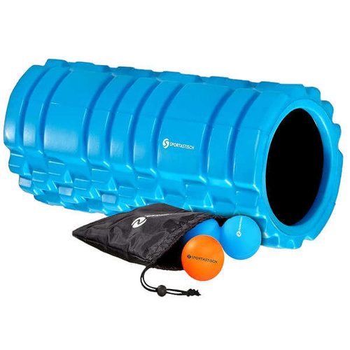 SPORTASTISCH Massage roller "Let's Roll" blue + 2 balls + black bag