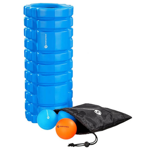 SPORTASTISCH Massage roller "Let's Roll" blue + 2 balls + black bag