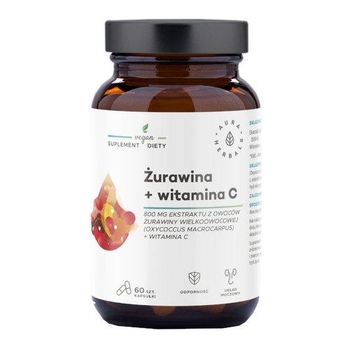 AURA HERBALS Żurawina 800 mg + Witamina C 60 kaps