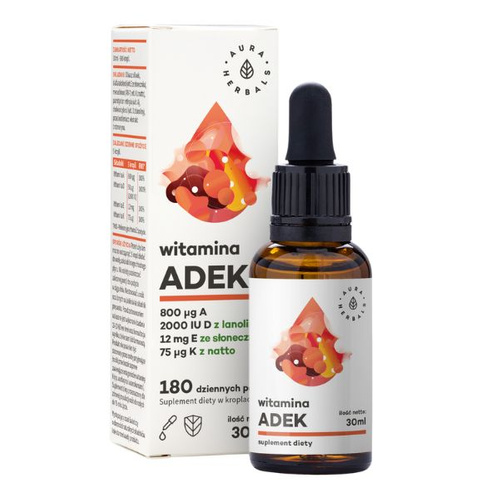 AURA HERBALS Vitamin ADEK A + D3 2000IU + E + K2MK7 drops 30 ml