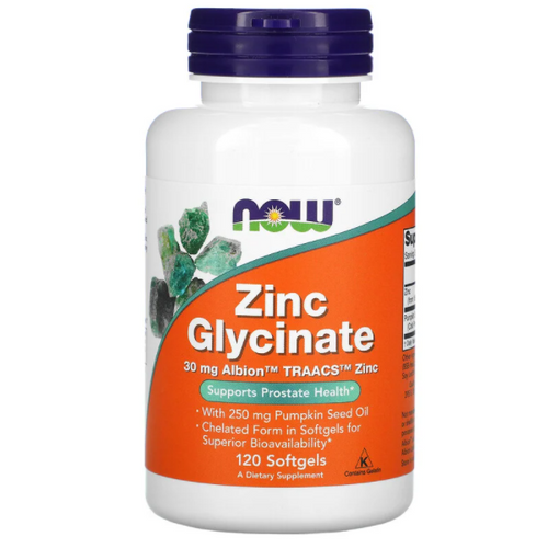 NOW FOODS Zinc Glycinate - Zinc Chelate and Pumpkin Seed Oil 120 caps 